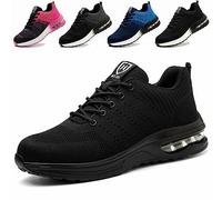 Zapatos de Seguridad para Hombre Mujer Zapatillas Trabajo Ligero Comodo Transpirable Calzado de Seguridad con Punteras de Acero Unisex, Negro, EU 38
