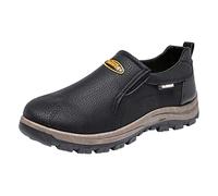 Zapatos de senderismo para hombre, de ante, sin cordones, antideslizantes, suela plana, para el tiempo libre, ligeros, de un solo color, para caminar, informales, Negro , 41 EU