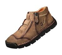 Zapatos de senderismo para hombre, impermeables, de piel, con cremallera, zapatos descalzos, suela plana, de piel moderna, antideslizantes, zapatos descalzos, zapatos casuales, resistentes al desgaste