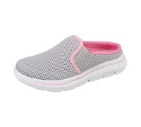 Zapatos de senderismo transpirables para mujer, informales, cómodos, sin espalda, planos, modernos, anchos, puntera cerrada, ligeros, antideslizantes, gris, 41.5 EU