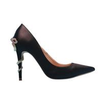 Zapatos de tacón Aguja con Punta Puntiaguda y sin Cordones Metal Diamantes imitación for Mujer, satén, Sexis, for Fiestas pasarelas(Black Satin,42)