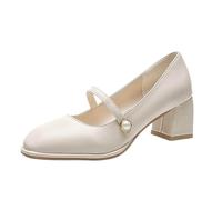 Zapatos de tacón alto con punta gruesa de moda con punta cuadrada y pecho de perlas para mujer, tacones altos para mujer, plataforma-01, beige, 40 EU