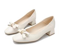 Zapatos de tacón Alto de Cuero con Detalle de Lazo para Mujer tacón Grueso Punta Cuadrada sin Cordones Bajos para IR al Trabajo o a una Boda Antideslizantes e Impermeables