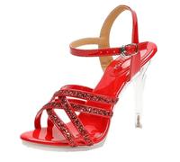 Zapatos de tacón alto impresos de 16 cm para mujer, punta cerrada, zapatos de tacón de aguja para fiesta de boda, rojo, 40 EU