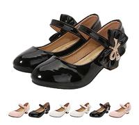 Zapatos de tacón alto negros con correa de lazo para niñas, zapatos Mary Jane con purpurina para ballet, jazz, danza, adolescentes, niñas, de cuero, princesa, boda, fiesta, sandalias casuales suaves