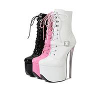Zapatos de tacón Alto para Mujer 19CM Botas Cortas de tacón Alto Crystal Large Short Tube Fashion Boots,Rosado,37 EU