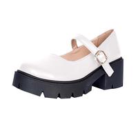 Zapatos de tacón alto para mujer, plataforma estilo gótico | Punta redonda Zapatos altos Zapatos de tacón antideslizantes, Color sólido Mocasines con tacón de cuero Zapatos de mujer para
