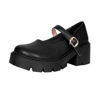 Zapatos de tacón alto para mujer, plataforma estilo gótico | Punta redonda Zapatos altos Zapatos de tacón antideslizantes, Color sólido Mocasines con tacón de cuero Zapatos de mujer para