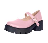 Zapatos de tacón alto para mujer, plataforma estilo gótico | Punta redonda Zapatos altos Zapatos de tacón antideslizantes, Color sólido Mocasines con tacón de cuero Zapatos de mujer para