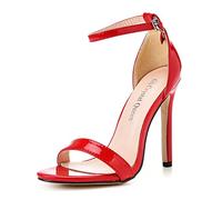 WOkismD Zapatos de tacón Alto para Mujer, Tacones de Aguja Elegantes, Tacones Abiertos, Sandalias de tacón con Correa en el Tobillo para Mujer en Boda, Fiesta, Regreso a casa,Rojo,43
