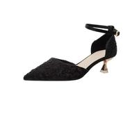 Zapatos de tacón Alto para Mujer, Zapatos de tacón bajo Mocasines de Punta Cerrada Zapatos de Boda con Correa al Tobillo y Punta Puntiaguda para la Novia y la Fiesta de graduación,Negro,35 EU