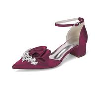 Zapatos de tacón Ancho de satén con pedrería para Bodas y Fiestas de Mujer | Correa en el tobillo, Punta estrecha, Cómodo, Noche, Baile de graduación, Vestido, Negocios, Ocasiones formales