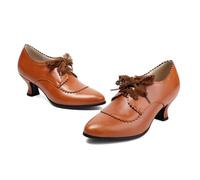 Zapatos de tacón ancho para mujer, zapatos de noche, tirolesas, zapatos de tacón alto, zapatos de baile con tacón alto, elegantes zapatos para traje regional, con tiras, marrón, 42 EU