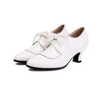 Zapatos de tacón ancho para mujer, zapatos de noche, tirolesas, zapatos de tacón alto, zapatos de baile con tacón alto, elegantes zapatos para traje regional, con tiras, Blanco, 42 EU