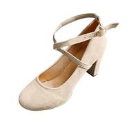 Zapatos De Tacón con Correas Cruzadas para Mujer,Zapatos De Vestir Tipo Bailarina De Tacón Bloque Punta Redonda Ante Elegante Y Cómodos Sin Cordones