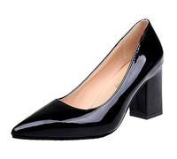 Zapatos de tacón Cuadrados de 7,5 cm para Mujer, Zapatos de tacón de Charol, Zapatos clásicos con Punta en Pico, Zapatos de tacón para Fiesta de Talla Grande,Negro,37 EU