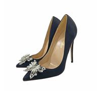 Zapatos de tacón de Aguja con Adornos de Diamantes de imitación Negros clásicos para Mujer - Zapatos de Fiesta de Moda,Negro,41 EU