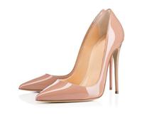 Zapatos de Tacón de Aguja con Punta Puntiaguda para Mujer, Tacon Alto de Punta Cerrada Elegantes Tacones Sin Cordones Cómodas para Bodas Bailes de Graduación y Fiestas,Apricot,44 EU