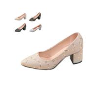 Zapatos de tacón de bloque con purpurina para mujer, con lentejuelas brillantes, puntiagudos, puntera cerrada, zapatos de vestir de tacón bajo grueso para boda, fiesta, noche, oficina