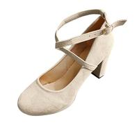 Zapatos de tacón de bloque Flock Mary Jane para mujer, elegantes zapatos de vestir, correa al tobillo y tacón, para bodas, fiestas de noche, cenas, citas, varios colores, cómodos para el día a día