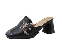Zapatos de tacón de bloque para mujer: zapatos de tacón, deslizantes en la parte delantera, cerrados zuecos con tacón grueso, sandalias cuadradas de encaje, mocasines de tacones altos, informales
