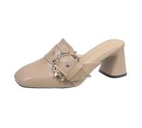 Zapatos de tacón de bloque para mujer: zapatos de tacón, deslizantes en la parte delantera, cerrados zuecos con tacón grueso, sandalias cuadradas de encaje, mocasines de tacones altos, informales