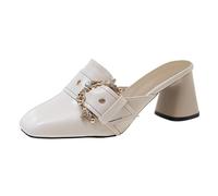 Zapatos de tacón de bloque para mujer: zapatos de tacón, deslizantes en la parte delantera, cerrados zuecos con tacón grueso, sandalias cuadradas de encaje, mocasines de tacones altos, informales