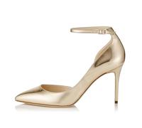 Zapatos de Tacón de Vestir Cerrados para Mujer, Tacón de Aguja Clásico con Hebilla y Tira ai Tobillo para Fiesta Tacones de Cómodos Moda para Novias Banquetes y Vestidos Novia,Oro,34 EU
