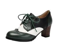 Zapatos de tacón Grueso con Cordones, Mujer, Estilo Oxford Moderno, Punta Redonda, Plataforma Baja, Antideslizantes, Diario y Trabajo._2