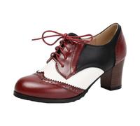 Zapatos de tacón Grueso con Cordones, Mujer, Estilo Oxford Moderno, Punta Redonda, Plataforma Baja, Antideslizantes, Ideales para Diario, Trabajo y Ocio, Cuero sintético, Suela de Goma.