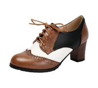 Zapatos de tacón Grueso con Cordones, Mujer, Estilo Oxford Moderno, Punta Redonda, Plataforma Baja, Antideslizantes, Diario y Trabajo._2