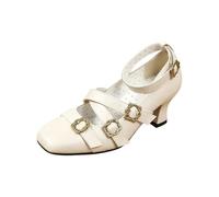 Zapatos de tacón Grueso con Punta Redonda, Correa y Hebilla, cómodos para Bodas y Fiestas, Mujer, Suela Antideslizante, diseño clásico, Damas de Honor.