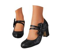 Zapatos De Tacón Grueso para Mujer Calzado Elegante De Moda Punta Redonda Zapatos Cómodos Vestir Otoño Invierno Estilo Moderno Talla Grande Suela Antideslizante Casual Diario Boda (A02-Black, 44)