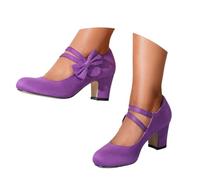 Zapatos De Tacón Grueso para Mujer Calzado Elegante De Moda Punta Redonda Zapatos Cómodos Vestir Otoño Invierno Estilo Moderno Talla Grande Suela Antideslizante Casual Diario Boda (A01-Purple, 44)