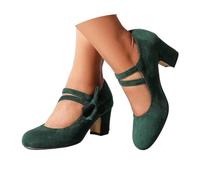 Zapatos De Tacón Grueso Para Mujer Calzado Elegante De Moda Punta Redonda Zapatos Cómodos Vestir Otoño Invierno Estilo Moderno Talla Grande Suela Antideslizante Casual Diario Boda (A01-Dark Green, 45)