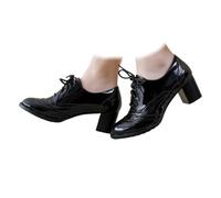 Zapatos de tacón grueso retro brogue puntiagudos tradicionales alemanes tiroleses para mujer, estilo bávaro, para festival de cerveza, fiesta, baile, Black, 35.5 EU