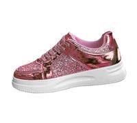 Zapatos de tacón grueso y plano con lentejuelas para exteriores, a la moda, deportivos, informales, tacones gruesos para mujer, hot pink, 40.5 EU