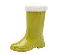 Zapatos de tacón hasta la rodilla para mujer, zapatos cómodos para mujer, botas de nieve a media, calcetines antideslizantes de lana, botas de lluvia extraíbles en el interior, Botines (Green, 37)