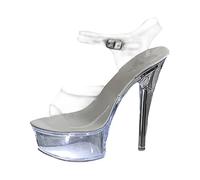 Zapatos De Tacon Mujer Anchas Sandalias De Verano Zapatos Tacón Sexy Transparentes Con Luces Colores Para Mujer 15Cm Sandalia Fascitis Plantar Zapato Verano (White 39)