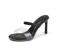 Zapatos de tacón mujer Sandalias Puntera en punta Cuentas Tacones altos Peep Toe Stiletto Sexy Slingback Con tachuelas Tira transparente verano Para fiesta, trabajo, cena, salida nocturna, negro(Black