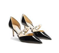 Zapatos de tacón Mujer Sandalias Puntera en Punta Perla Correa Tacones Altos Punta Cerrada Pitillos Sin Cordones Zapatos de Verano para Vestido, Boda, Fiesta, Cena(Black 8cm,43 EU)