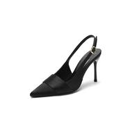 Zapatos de tacón Mujer Sandalias Puntera en Punta Tacones Altos de satén Sexy Tira Trasera Pitillos Puntera Cerrada Hebilla Zapatos de Verano para Fiestas, Bodas, Trabajo y cenas(Black 7.5cm,43 EU)