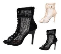 Zapatos de tacón para mujer con cremallera con cordones y punta hueca, tacones de aguja sexi, tacones altos, fiestas, moda, danza, para tango, bachata, baile, fiesta, rendimiento, botas de baile