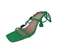Zapatos de tacón para mujer con piedras preciosas, elegantes, cabeza cuadrada, tacones altos, tiras, elegantes zapatos de punta abierta, para fiestas, bailes de graduación, verde, 39 EU