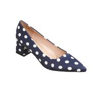 Zapatos de tacón para mujer con un divertido aspecto retro con lunares - Zapatos elegantes con tacón bloque y lazo grande | Zapatos de noche femeninos para fiestas y ocasiones festivas, Style L03 Navy