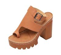 Zapatos de tacón para mujer confort sandalias de verano cómodas casuales para mujer con punta abierta de tacón grueso y hebilla mulas cuñas sandalias para caminar elegantes, marrón, 41 EU