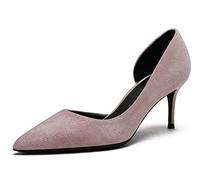 Zapatos de tacón para Mujer Piel de Ante Puntera Puntiaguda Slip On Tacones cómodos y Lindos Retro para Mujer Ideal para la Fiesta de Bodas de la Oficina Rosa 39 EU