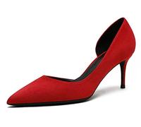 Zapatos de tacón para Mujer Piel de Ante Puntera Puntiaguda Slip On Tacones cómodos y Lindos Retro para Mujer Ideal para la Fiesta de Bodas de la Oficina Rojo 37 EU