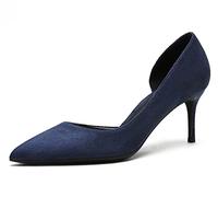 Zapatos de tacón para Mujer Piel de Ante Puntera Puntiaguda Slip On Tacones cómodos y Lindos Retro para Mujer Ideal para la Fiesta de Bodas de la Oficina Azul Oscuro 36 EU
