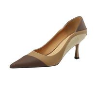 Zapatos de tacón para mujer, tacón medio de verano, sencillos, zapatos de tacón para mujer, elegantes, punta cerrada, zapatos de verano clásicos, zapatos de novia para boda, marrón, 36 EU